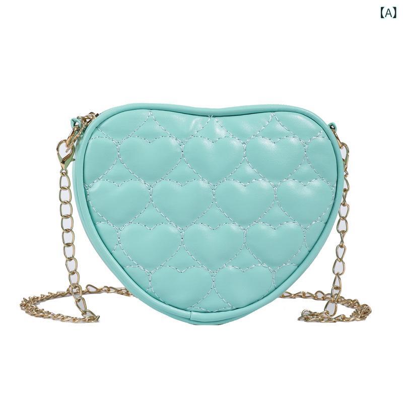 Pochettes - ショルダーバッグ 女の子 キッズ ガールズ 韓国風 かわいい ミニ ハート チェーン 刺繡 ポシェット PUレザー 普段使い お出かけ 斜めがけ
