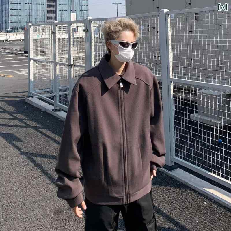樂天商城 - ジャケット メンズ 男性用 スエード調 春秋 韓国系 デザイン性 ゆったり オーバーサイズ 襟付き カジュアル 普段使い 耐摩耗 ポリエステル 長袖 アウター ブルゾン グレー ブラック