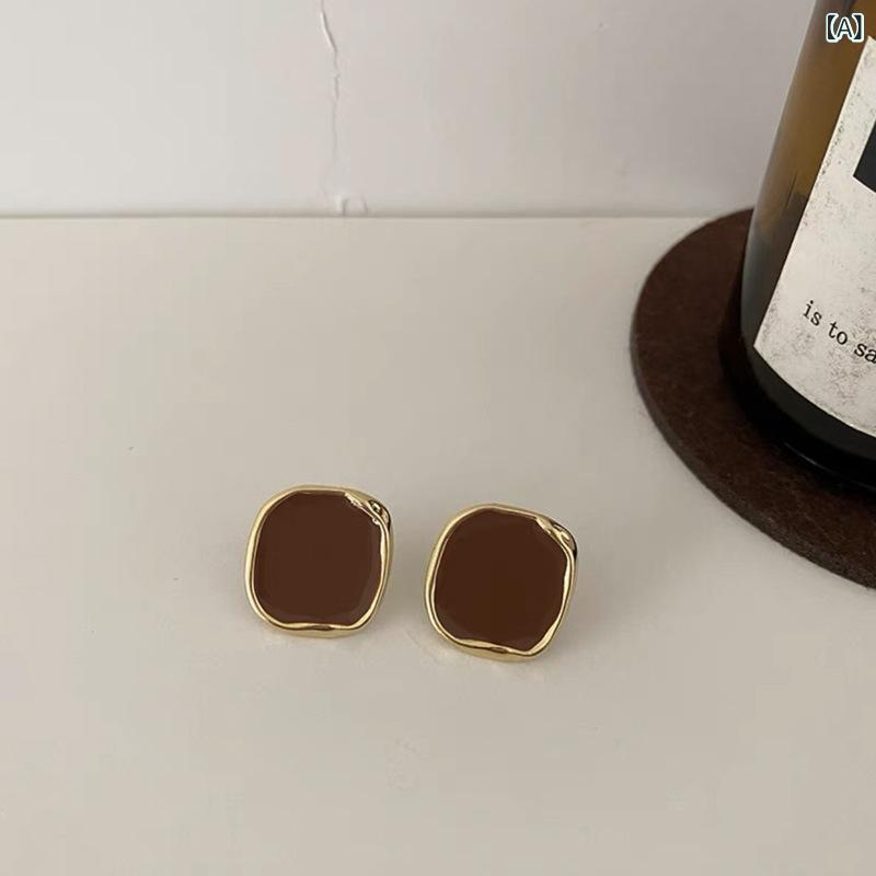 耳飾り レディース フレンチレトロ 不規則 スクエア 幾何学模様 ピアス 個性的デザイン メタル素材 電..