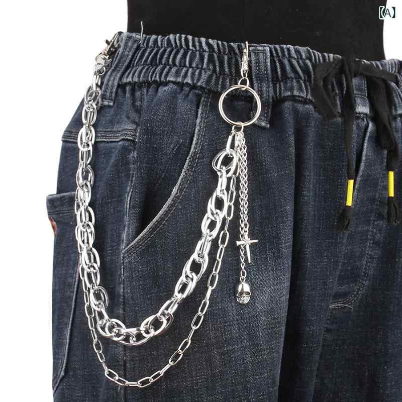 アクセサリー 男女兼用 ウォレットチェーン パンツ飾り ウエスト装飾 欧米風 メタル スカル クロス 幾何学 ダブルレイヤー ドロップデザイン ヒップホップ パ...