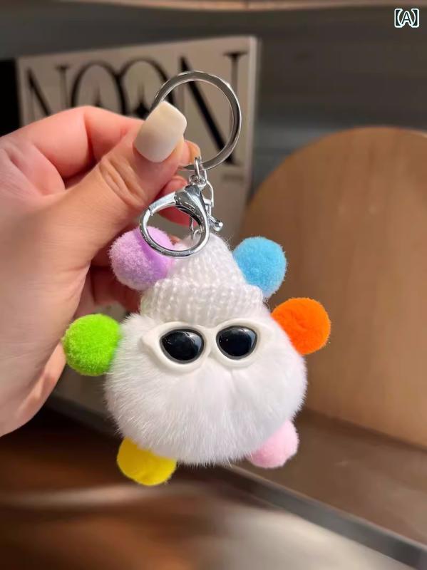 ぬいぐるみ キーホルダー かわいい ブサかわ アニマル フェイクファー もこもこ まんまる バッグチャーム 車用 キーリング ラビットファー風 マスコット