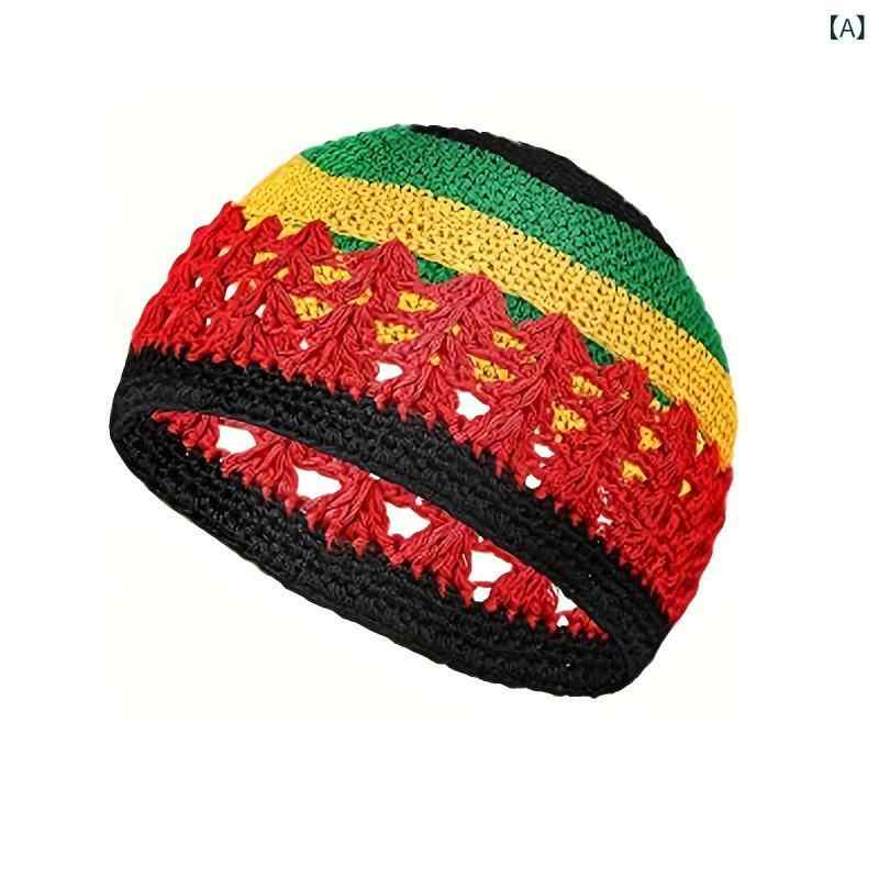 ターバンハット メンズ 男性用 手編み かぎ編み 綿 コットン ポリエステル ニット帽 無地 透かし編み ..