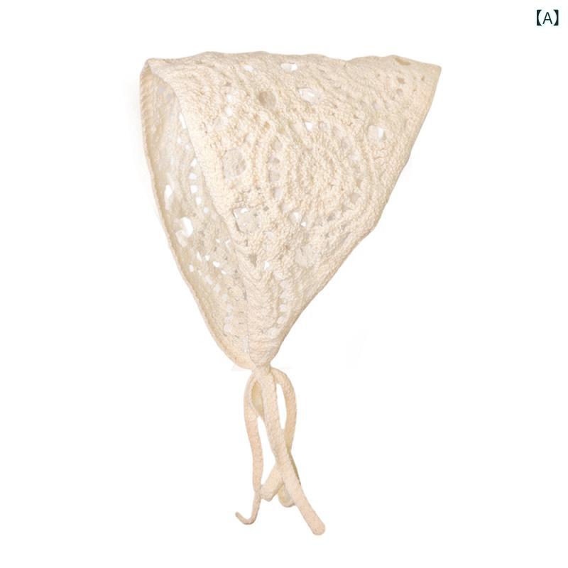 ヘッドスカーフ レディース フレンチスタイル デイジー ニット 花柄 三角スカーフ ワイドヘッドバンド 春夏 チェック ストライプ ドット柄 普段使い 旅行 リゾート