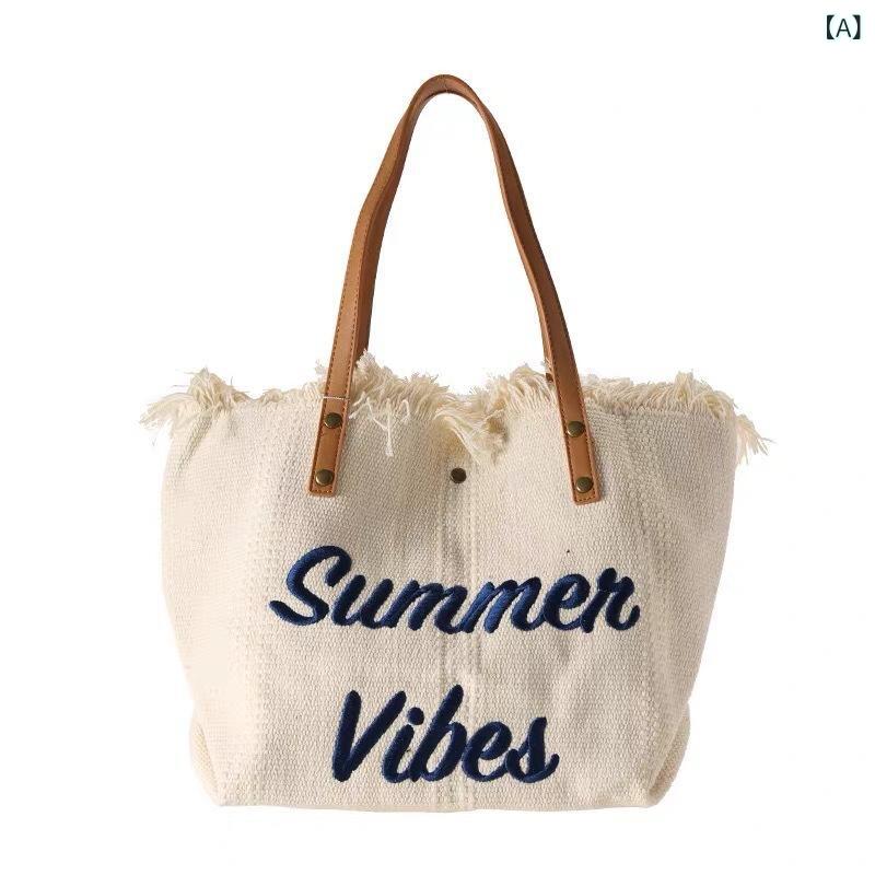 トートバッグ レディース 韓国風 ショルダーバッグ ハンドバッグ レトロ ヴィンテージ フリンジ 刺繍 キャンバス 帆布 カジュアル シンプル 横長 スクエア型 鞄 秋冬 通勤 通学 日常使い お出かけ