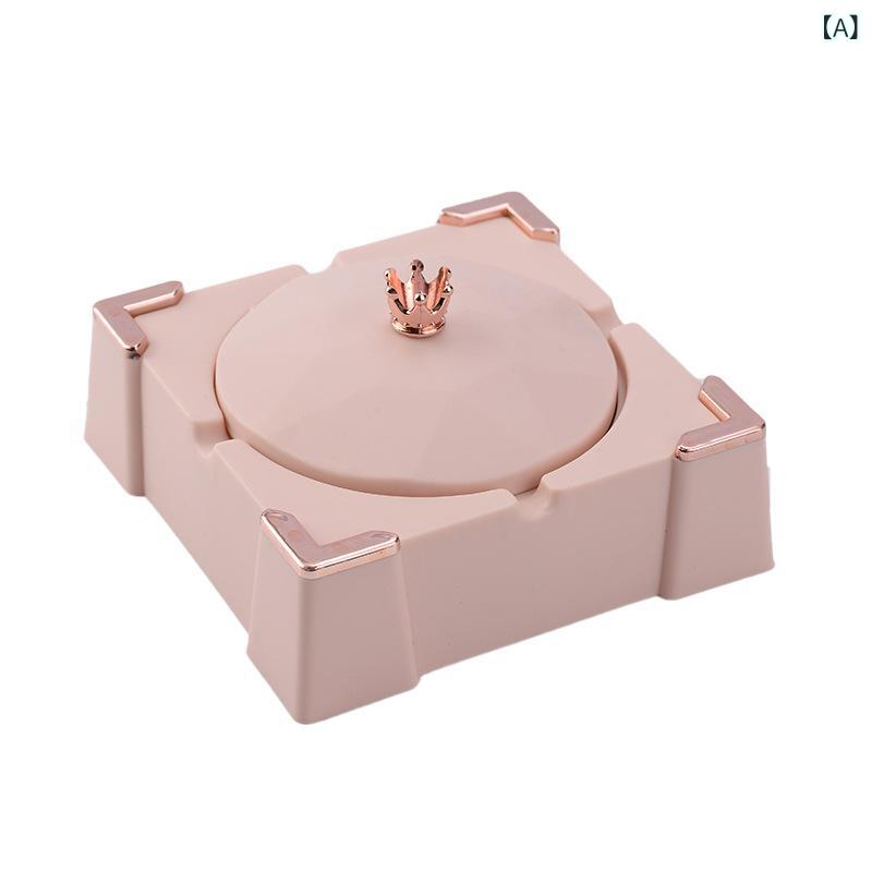 灰皿 蓋付き 防風 灰飛び防止 北欧風 おしゃれ モダン 個性的 シンプル スタイリッシュ プラスチック製 リビング オフィス 自宅用 卓上 インテリア ピンク...