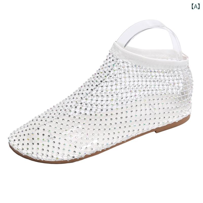 グラディエーターブーツサンダル レディース ラウンドトゥ 大きいサイズ メッシュ ラインストーン フラットヒール 春夏(x2)