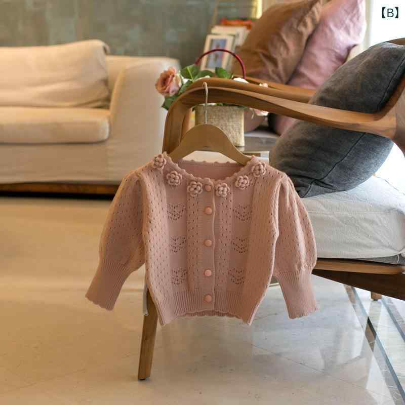カーディガン キッズ 女の子 ベビー服 春秋 立体フラワー 小花柄 フリル襟 シング...