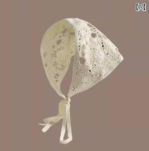 三角巾 レディース 春夏 韓流 ファッション ニット かぎ針編み 透かし編み レース かわいい 花柄 フラワー ヘッドスカーフ バンダナ ガーリー フェミニン おしゃれ デイリーユース