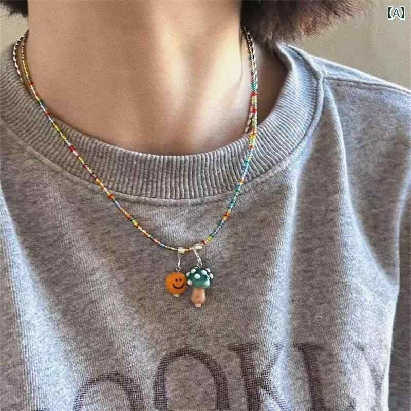 ・カテゴリ: ネックストラップ・素材: ビーズ・加工技術: ハンドメイド・デザイン: 幾何学的・チェーンデザイン: スタンダードチェーン・層数: 1重・外周: 31cm〜40cm・トレンド要素: レインボー・スタイル: 韓国風・テイスト: クリーン＆スウィート・対象: 男女兼用