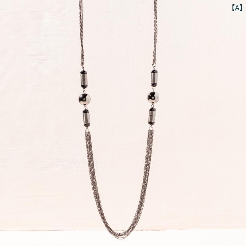 ネックレス レディース 韓国スタイル SNS風 クール 幾何学モチーフ 合金製 電気メッキ加工 多層 ロング..
