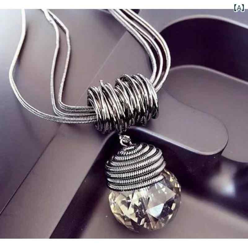 ネックレス レディース クリスタル ドロップ ペンダント おしゃれ ロングネックレス 合金製 バンブーチェーン フェミニン アクセサリー 夏(4)