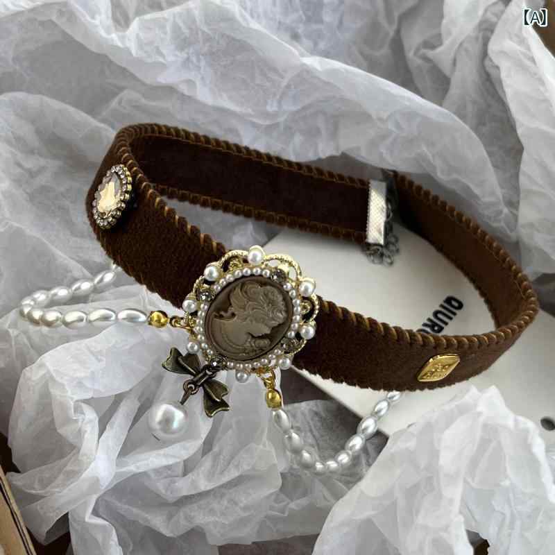 チョーカー レディース 宮廷風 ポートレート パール ベルベット 秋冬 ネックレス 個性的 シック エレガント 高級感 デザイン