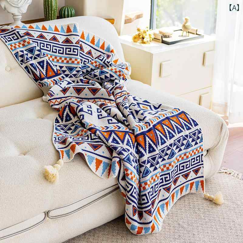 ブランケット レトロ ボヘミアン ソファカバー マルチカバー オフィス 昼寝 厚手 ニット アクリル 冷房..