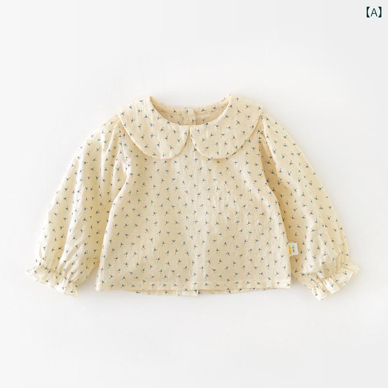 ブラウス 女の子 ベビー ドールカラー 付け襟 小花柄 長袖 ロングスリーブ 田園風 カントリー調 コット..