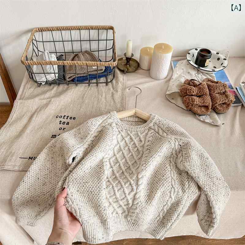 Cardigans - ニット キッズ 男の子 女の子 韓国風 秋冬 プルオーバー 長袖 セーター 厚手 柔らかい アクリル キャラクター 英字 トップス 男女兼用 ベージュ グレー(x2)