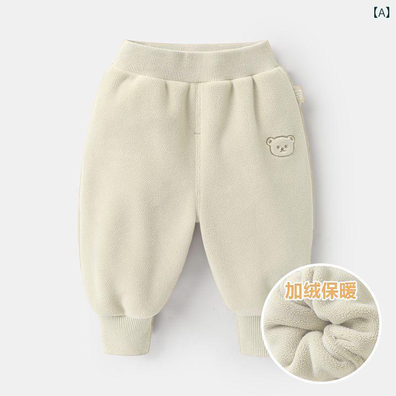 乐天商城 - 子供用パンツ キッズ 男の子 女の子 ベビー 男女兼用 秋冬 裏起毛 厚手 あったか 防寒 ロングパンツ スウェットパンツ ジョガーパンツ カジュアルパンツ 前開き 股開き オムツ替え楽々 普段使い ニット ポリエステル 韓国風