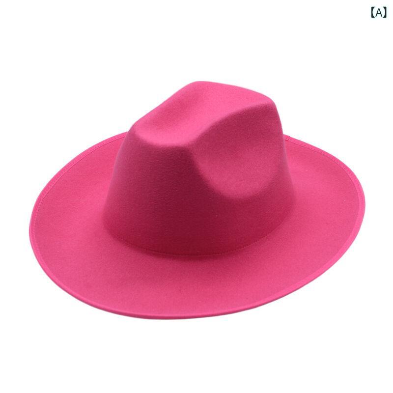 フェルトハット ウール ジャズハット ウエスタンハット 男女兼用 オールシーズン つば広 巻きつば 無地..