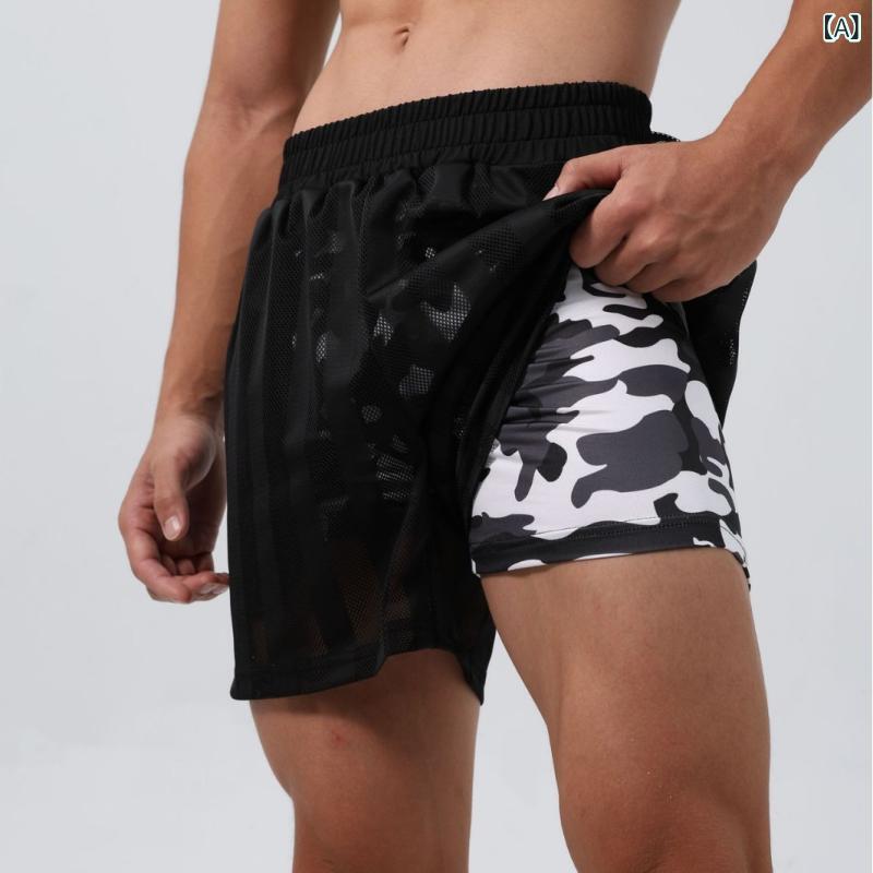 ショートパンツ メンズ メッシュ インナー付き 二重構造 スポーツ トレーニング ジム ランニング 吸汗速乾 ストレッチ 通気性 アウトドア カジュアル 再生繊維 ポリエステル ルーズフィット 春夏