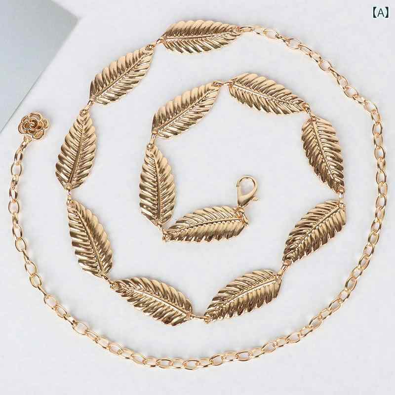 ウエストチェーン レディース リーフ メタル 欧米風 レトロ ヴィンテージ 個性的 ボディチェーン ワンピース ドレス コーデ 普段使い パーティ 結婚式 エレ...