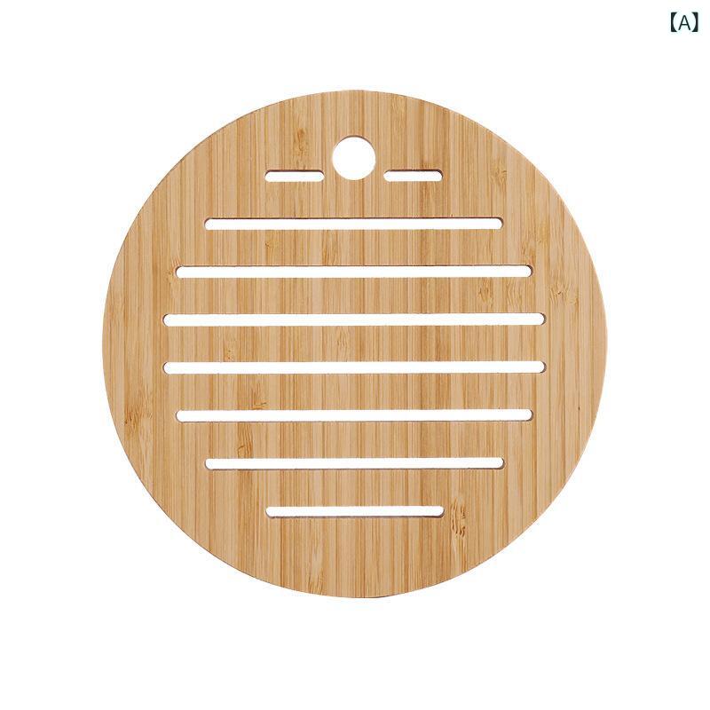 テーブルマット 木製 断熱 鍋敷き 家庭用 キッチン 食卓 ダイニング コースター ボウルマット 滑り止め 厚手 保温 円形 正方形 スクエア 竹木色 ナチュラルカラー 和風 インテリア(x2)(3)