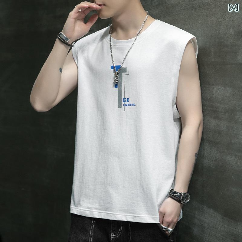 タンクトップ メンズ 男性用 ノースリーブ トップス スポーツウェア 薄手 軽量 ポリエステル ゆったり ..