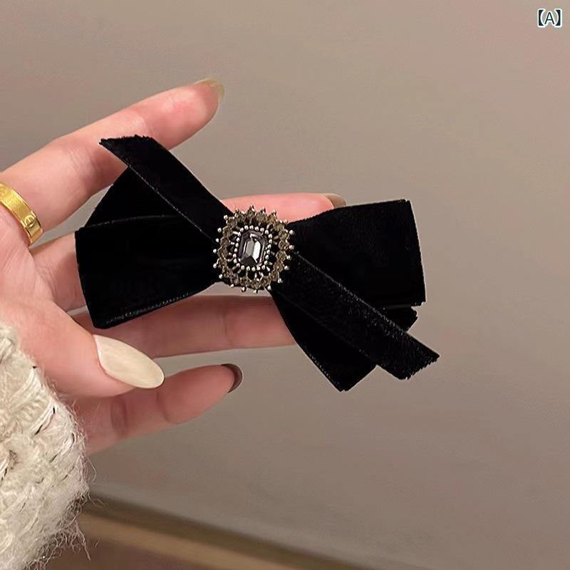 ヘアアクセサリー レディース 黒 ブラック ベロア ベルベット リボン 蝶々結び ダッカールクリップ 韓..