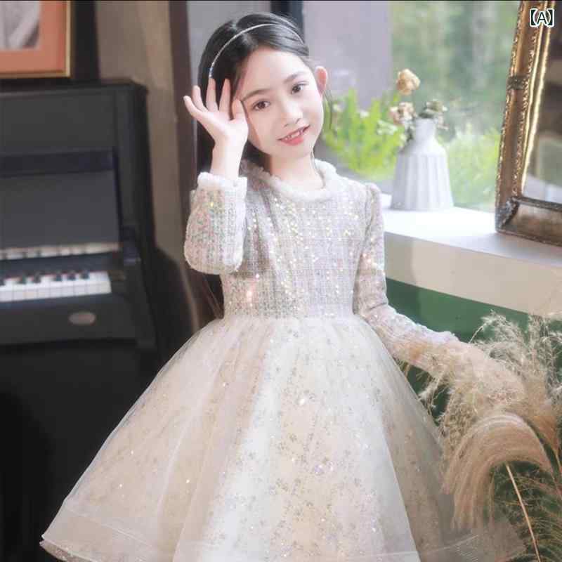 ドレス キッズ 女の子 ベビー 女児 1歳 結婚式 誕生日 発表会 パーティー セレモニー 礼服 長袖 プリンセス ウェディング 高級感 かわいい プリーツ フォーマル ロング丈 Aライン オールシーズン ポリエステル