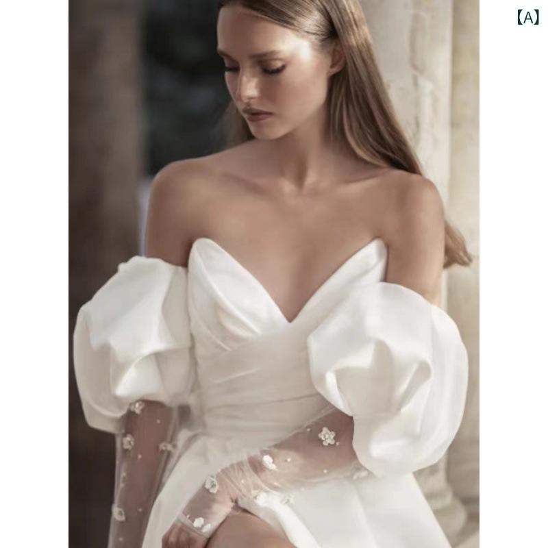 グローブ レディース 新婦 ブライダル 花嫁 ウェディング 結婚式 披露宴 フォトウェディング 前撮り サテン メッシュ 小花 パール パフスリーブ 長袖 ホワイト エレガント(x2)