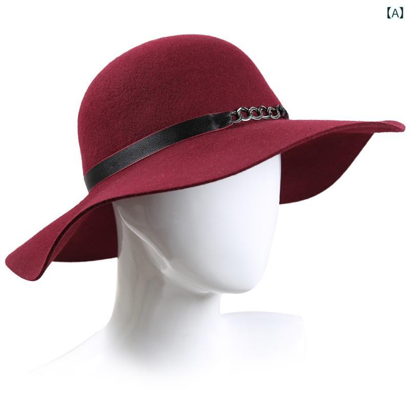 帽子 レディース 女性用 秋冬 純ウール フェルトハット フレンチスタイル つば広 上品 エレガント 保温..