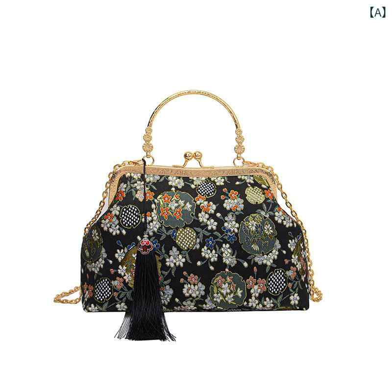 バッグ レディース 女性用 フリンジ タッセル チャイナ風 イブニング パーティ ハンドバッグ ショルダーバッグ チェーンバッグ 高級感 高見え シェル型 ロック金具 ソフト素材 普段使い デイリーユース お出かけ 黒 ピンク