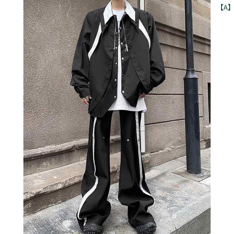 シャツジャケット メンズ 秋冬 フェイクレイヤード ジップアップ パッド入り ダークカラー スリムフィット 厚手 ブルゾン 大きいサイズ ブラック