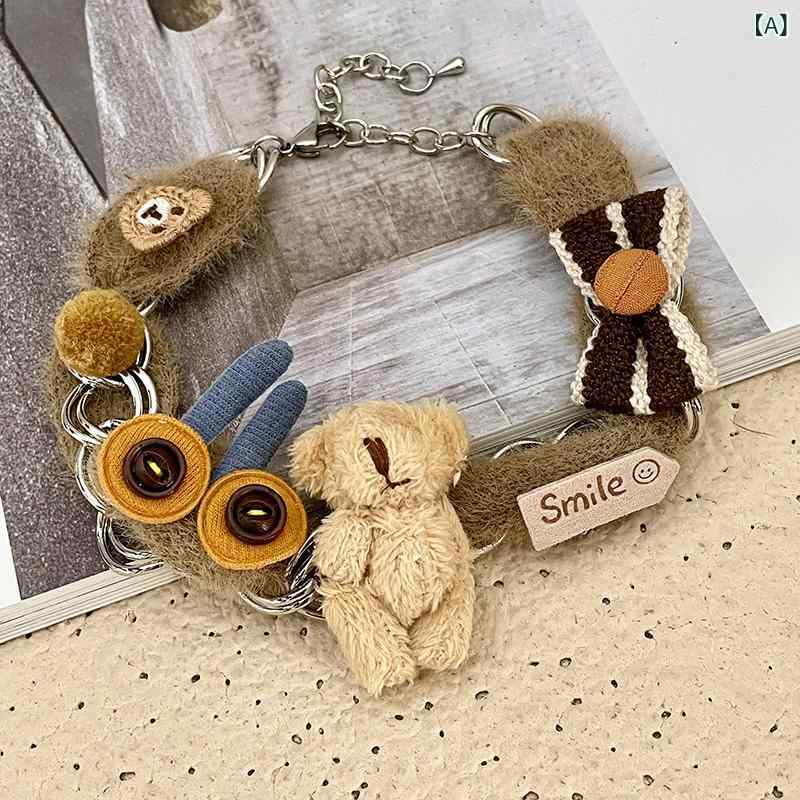 ネックレス レディース 女性用 秋冬 ふわふわ クマ 立体 キャラクター アニマルモチーフ かわいい 韓国スタイル ロング ペンダント 首飾り スウィート カジュアル 普段使い セーター ニット コーデ