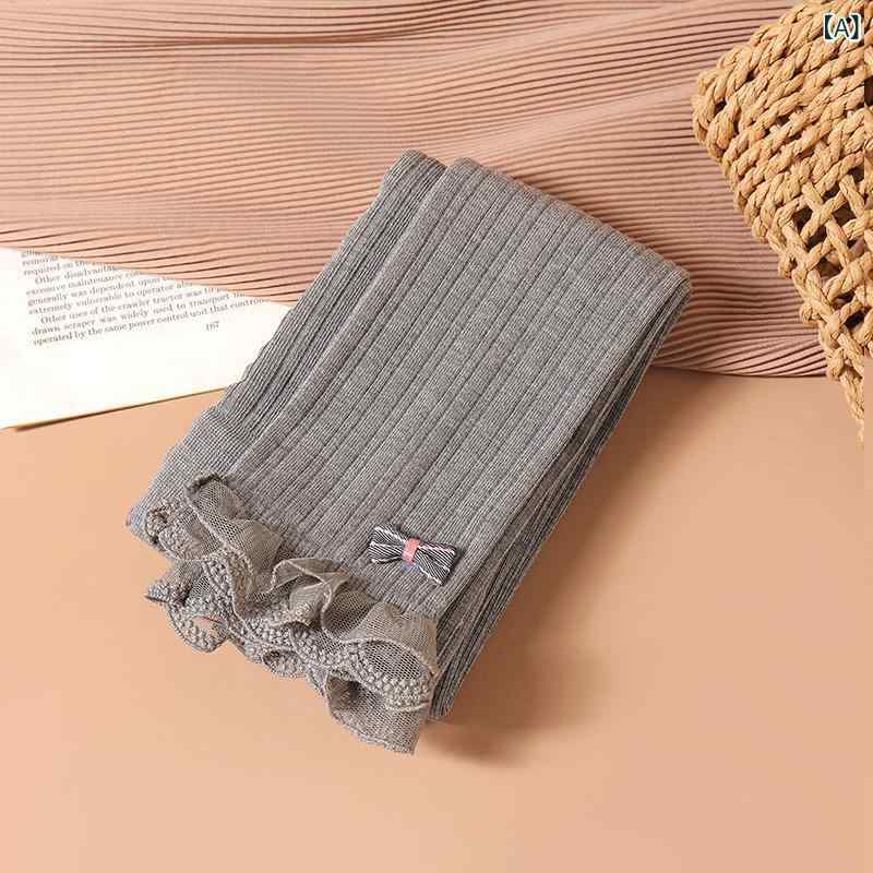 タイツ キッズ 女の子 ベビー パンスト レギンス ストッキング 春秋用 無地 フリル レース リボン プリンセス風 毛玉防止 股開き 綿 コットン 薄手 通園 普段使い グレー ホワイト ベージュ カーキ ブラック(4)