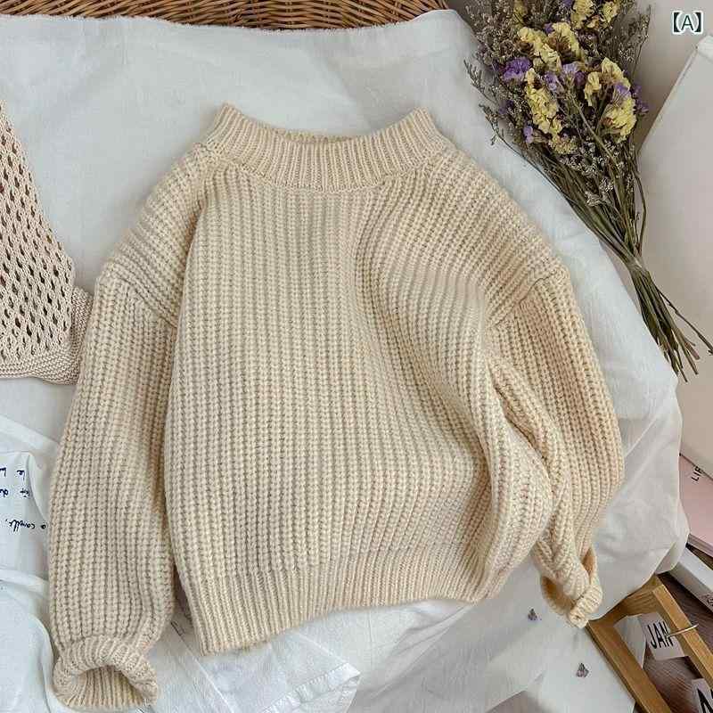 Cardigans - ニット 女の子 ベビー キッズ 子供用 セーター プルオーバー トップス 長袖 ラウンドネック 丸首 厚手 あったか 保温性 柔らか アクリル 春秋 冬 韓国ファッション カジュアル 普段使い お出かけ着