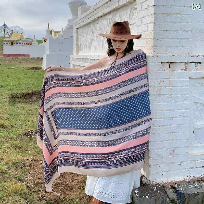 ショール レディース レトロ エスニック 民族風 薄手 大判 フリンジ 旅行 リゾート スカーフ UV対策 冷房対策 保温 防寒 ポリエステル(4)