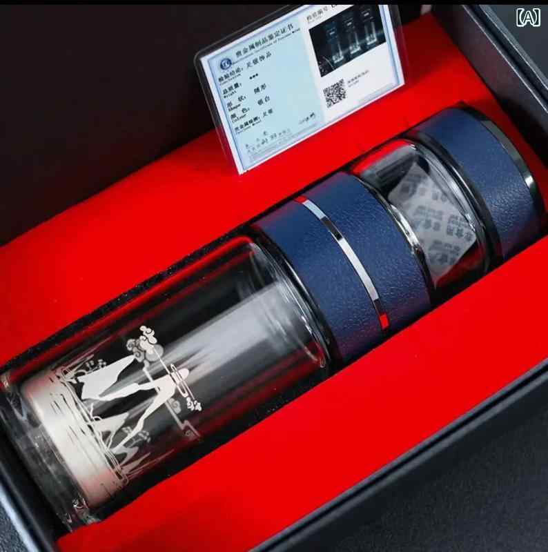 茶器 メンズ 男性向け 茶芸師シリーズ 999純銀装飾 耐熱ガラス製 ダブルウォール 二重構造 グラス 茶こ..