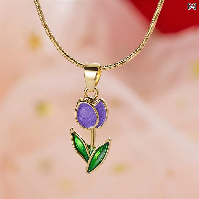 Other - ネックレス レディース チューリップ フラワー 花 鎖骨丈 ショートネックレス O字チェーン 上品 エレガント 華奢 繊細 かわいい おしゃれ 合金製 電気メッキ デイリー オフィス 通勤