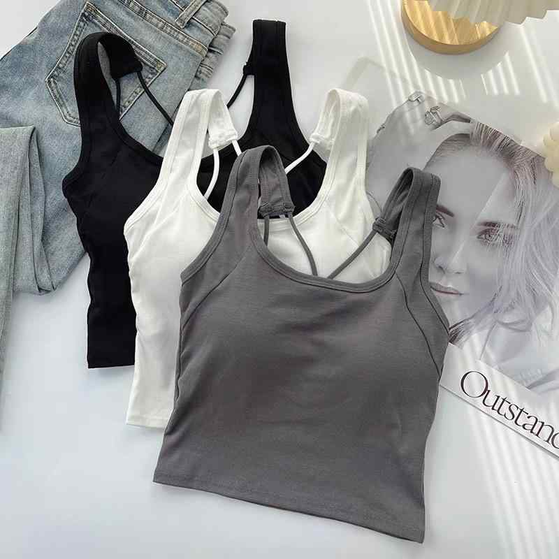 キャミソール レディース カップ付き クロスバック 美背デザイン インナー トップス シームレス 薄手 ナイロン素材 ラウンドネック 着回し万能 普段使い 部屋...