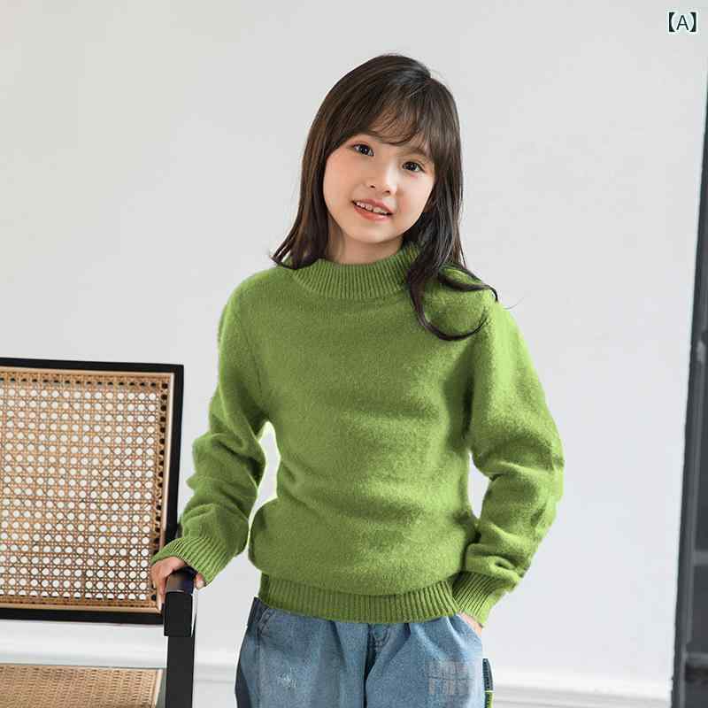 子供服 男の子 女の子 ベビー キッズ 幼児 小学生 100%ウール 純毛 ニット セーター プルオーバー 厚手 保温 インナー 柔らかい肌触り 長袖 ハイネック 無地 シンプル 秋冬 春
