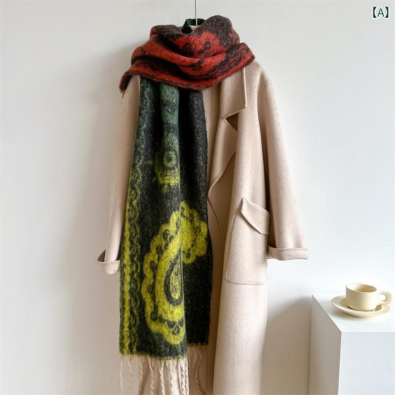 ショール マフラー ストール レディース 女性用 秋冬 レトロ ヴィンテージ ペイズリー柄 総柄 カシミヤタッチ フェイクカシミヤ 厚手 ロング フリンジ 防寒 保温(x2)