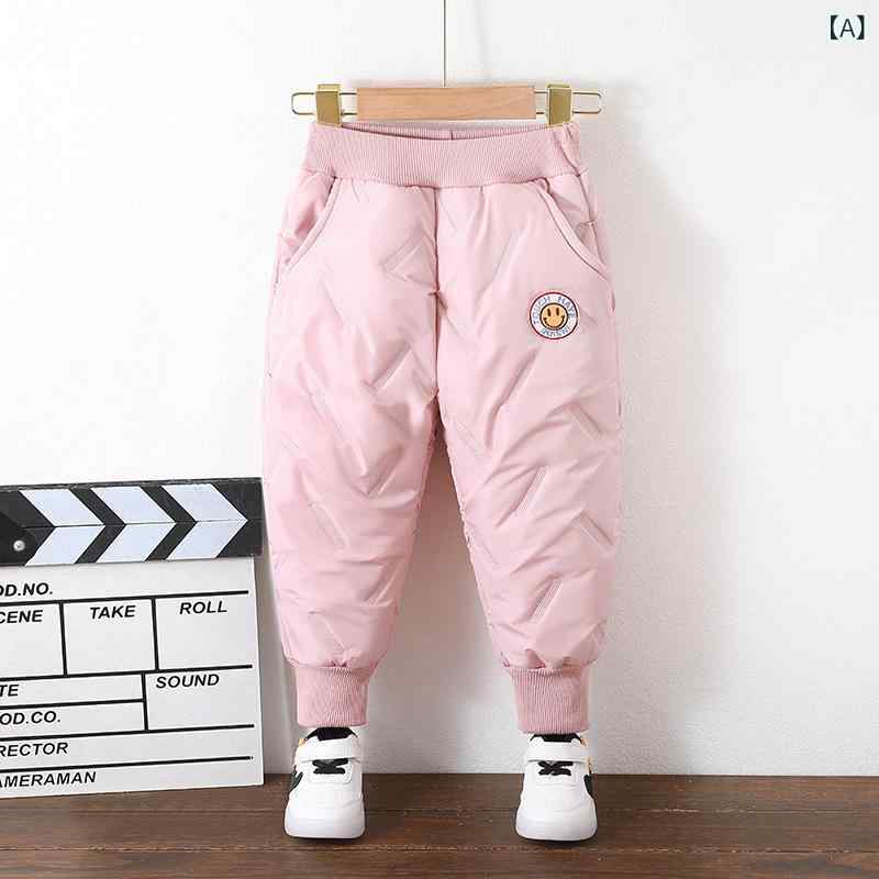 Long-Trousers, Trousers - パンツ キッズ ベビー 男の子 女の子 男女兼用 裏起毛 厚手 防風 保温 長ズボン 綿 ポリエステル カジュアル スポーツ 普段使い 秋冬 ゴムウエスト 無地 キャラクター ピンク パープル グレー ブラック