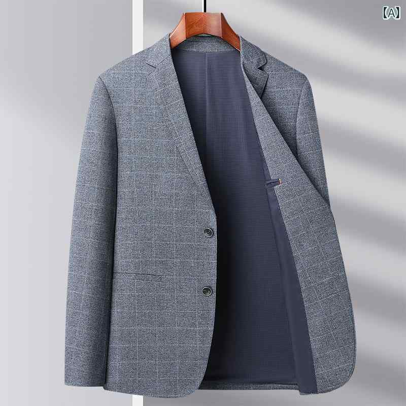 テーラードジャケット メンズ 春夏 薄手 ストレッチ 形態安定 スリムフィット ビジネスカジュアル 綿混 ポリエステル シングルブレスト..