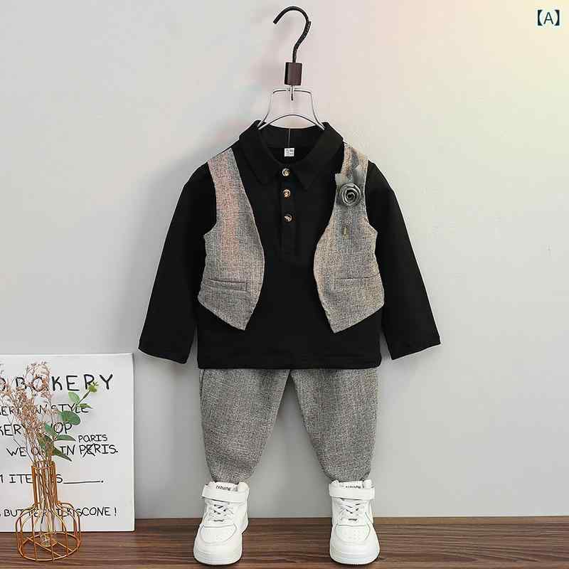 セットアップ 男の子 春秋 フォーマルスーツ 長袖 2点セット パンツスーツ ブリティッシュスタイル 入学式 卒業式 結婚式 発表会 七五三 パーティー 上品 おしゃれ ポリエステル グレー