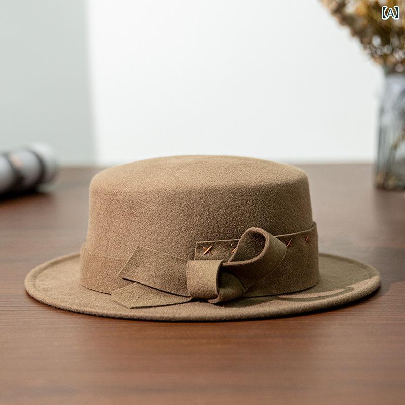Straw Hat - 帽子 レディース 女性用 ウールハット 秋冬 防寒 暖かい フェルトハット かわいい おしゃれ 無地 レトロ 文芸風 ナチュラル シンプル