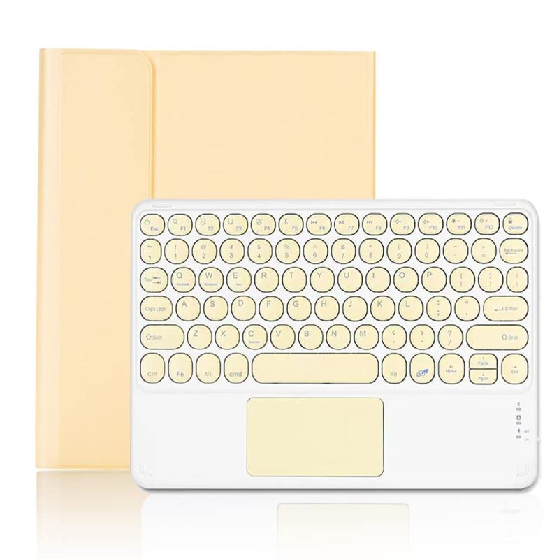 iPad Bluetoothキーボードケース 脱着式 タッチパッド搭載 かわいい丸型キーキャップ ペンシル収納 アップルペンシル充電対応 スタンド機能 薄型 手帳型 カラーアイパッドキーボードカバー 全