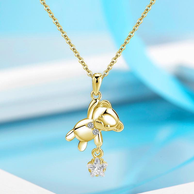 ネックレス レディース S925純銀 クマ 星モチーフ ペンダント O字チェーン 電気メッキ加工 上品 高級感 普段使い デイリーユース シンプル ファッション