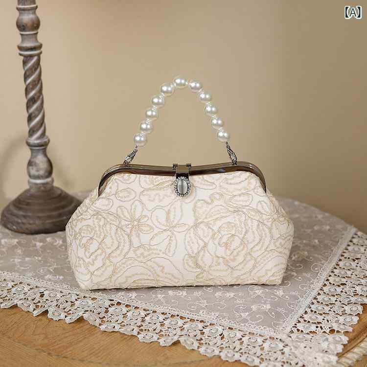 バッグ レディース レトロ 中国風 チャイナ風 ジャガード織り ハンドバッグ スクエア ミニバッグ パーティー 結婚式 お呼ばれ 上品 エレガント 刺繍 手提げ 鞄 ダブルハンドル 2way ポリエステル デイリーユース(x2)