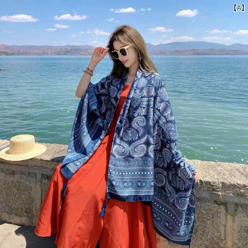 ショール レディース 春夏 綿麻 コットンリネン ストール スカーフ 民族調 エスニック リゾート 旅行 ビーチ 羽織り UVカット 紫外線対策 冷房対策 埃よけ 保温 大判 多色柄 おしゃれ 普段使い レトロ(x2)