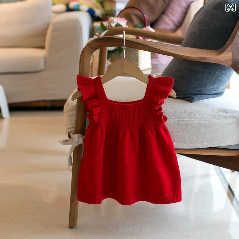 ワンピース 女の子 ベビー キッズ ニットベスト ジャンパースカート 無地 ノースリーブ 綿混紡 アクリ..