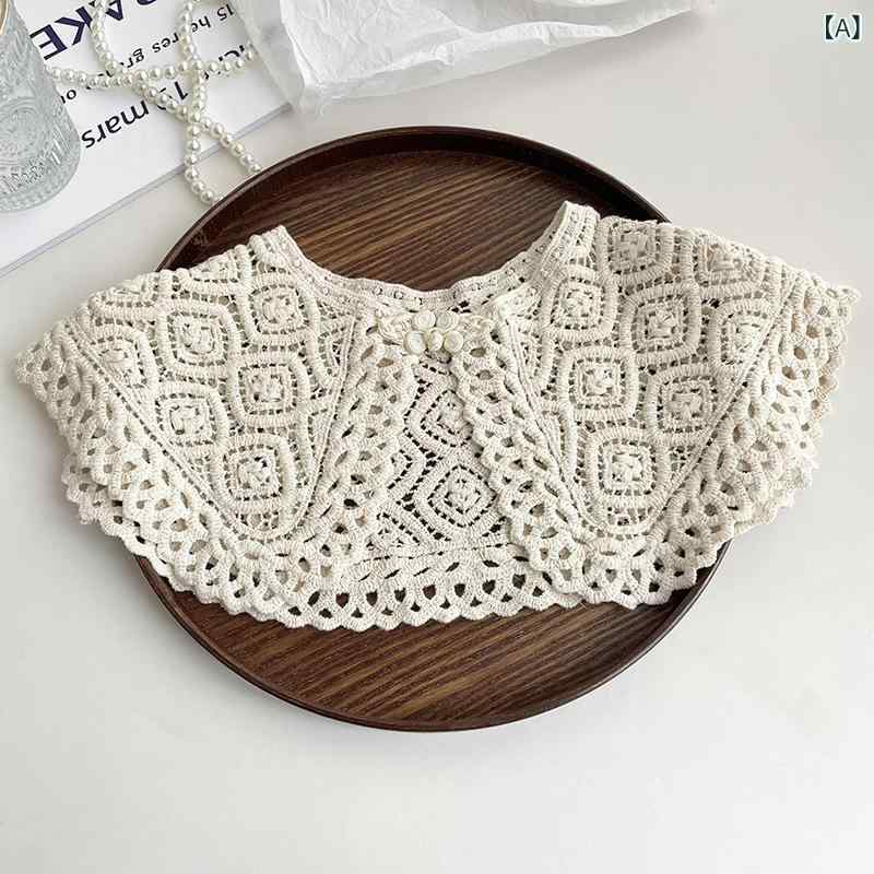 付け襟 レディース 女性用 レース ニット かぎ針編み クロシェ 透かし編み フェイクカラー ピーターパ..